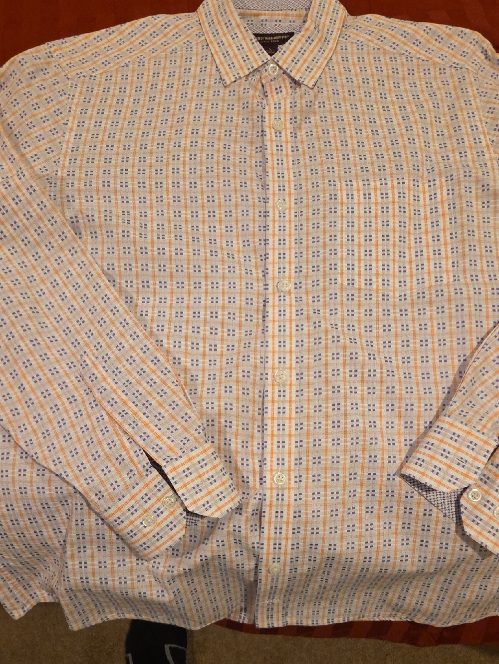 Johnston & Murphy Orange and Blue Check Dress Shirt size L